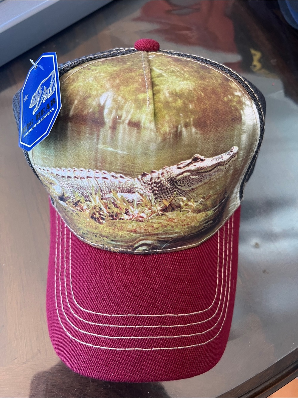 Big Bear  Burgundy Trucker Cap with Alligator Graphic